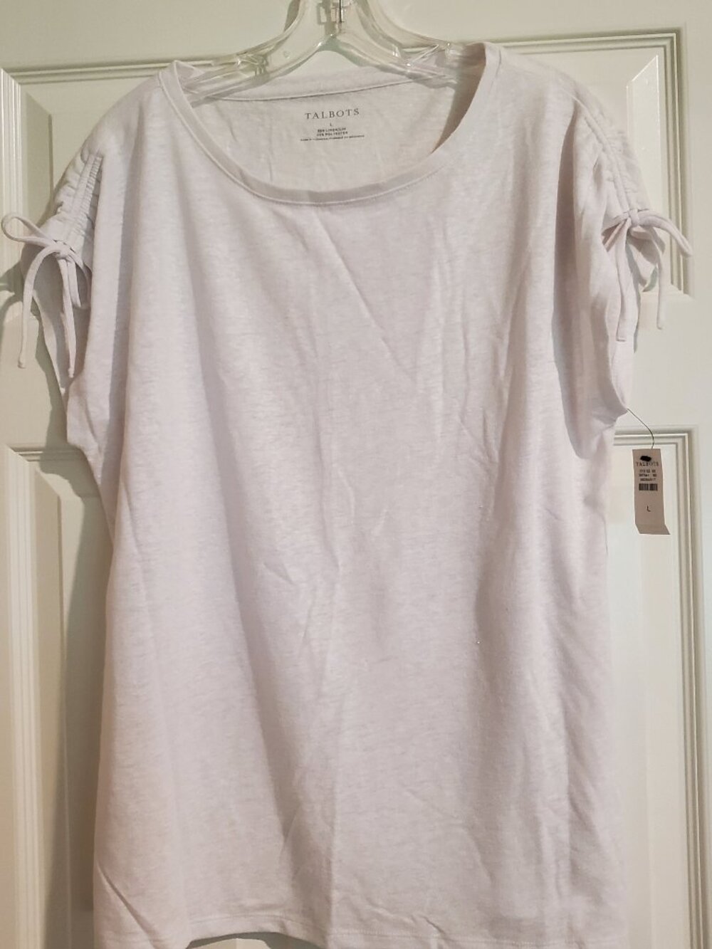 Talbots Cinched Shoulder Bataeu Neck White Linen T-Shirt Womens Large - NWT